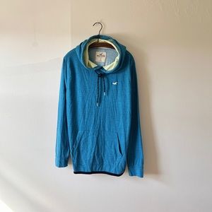 Hollister Ocean Blue and Lime Green Hoodie Pullover Subtle Stripe Effect L